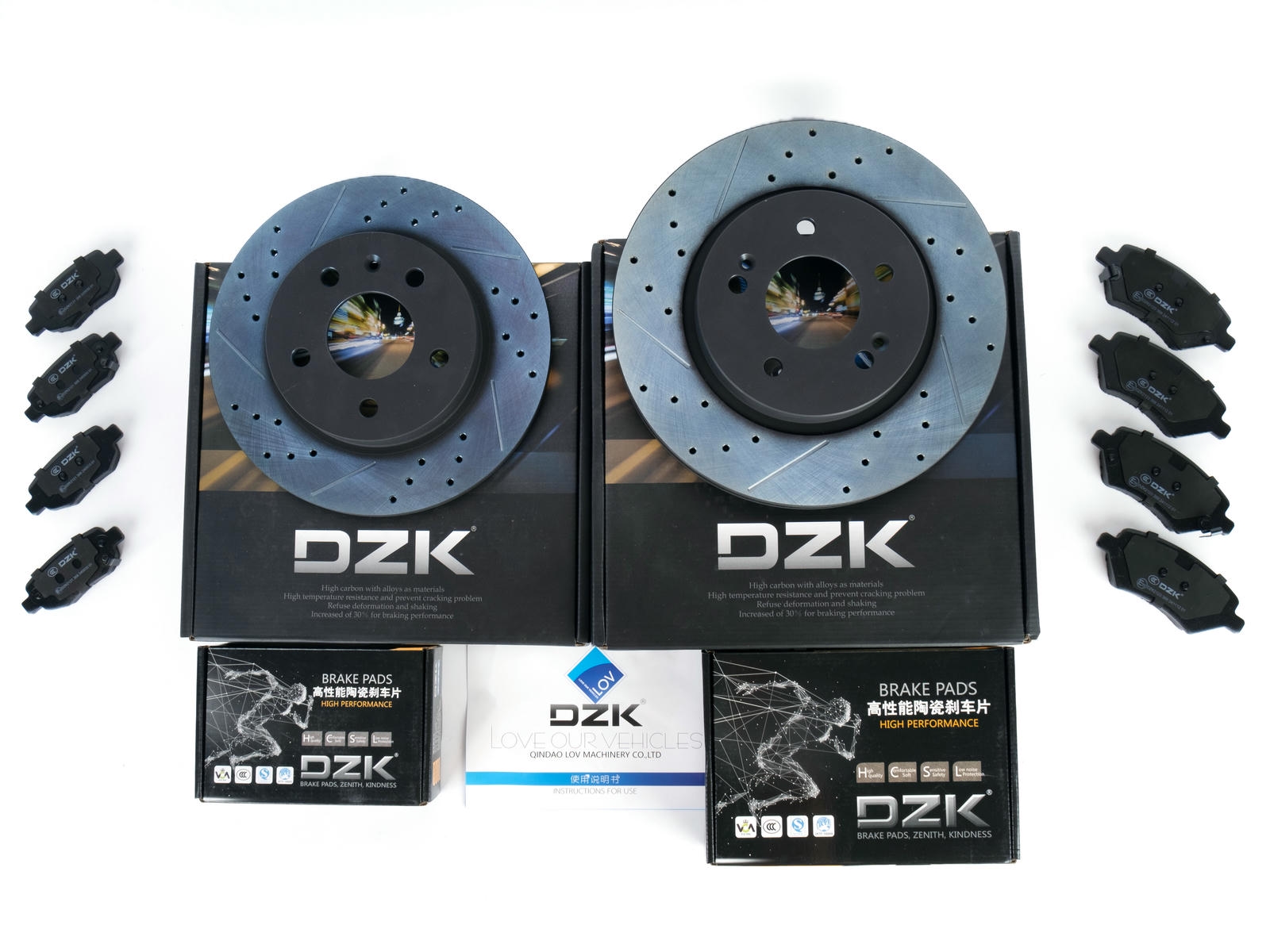 Комплект передних и задних тормозных дисков и колодок DZK для TENET T4 GEN 1 2025-н.в. 1.5 AMT6 147 FWD