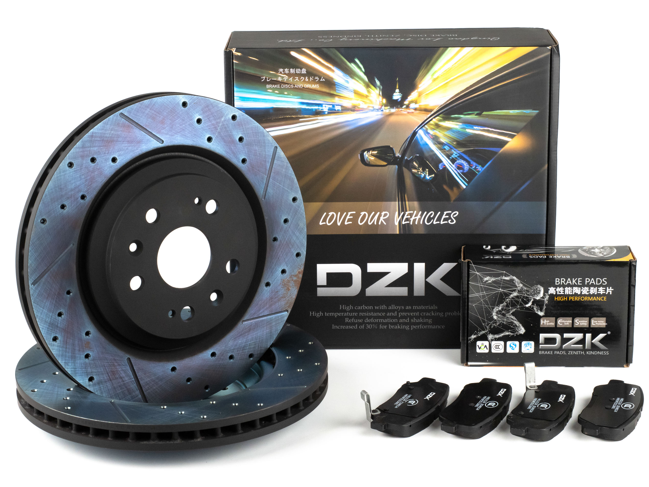 Комплект передних тормозных дисков и колодок DZK для GELLY ATLAS PRO 2021-2025 1.5 AMT7 177 FWD